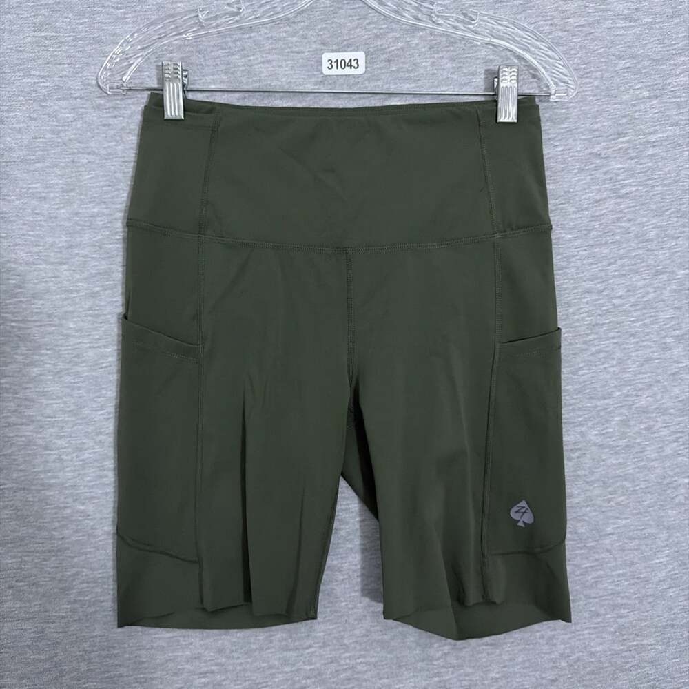 Zero Foxtrot Womens Size Medium Olive Green Athletic Bike Shorts Pockets 31043